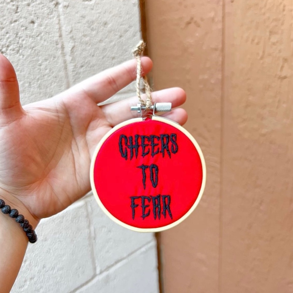 Christmas Cheers to Fear Spooky Embroidered Ornament (Handmade)